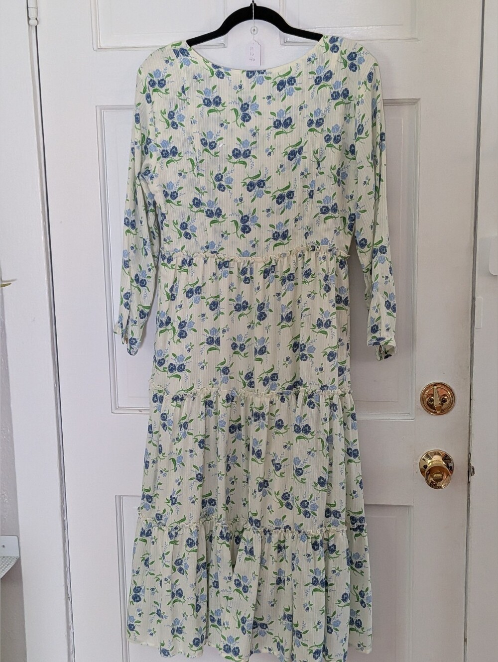Sweet Baby Jamie Blue Floral Tiered Midi Dress Cottagecore Prairie Size L - Picture 4 of 5